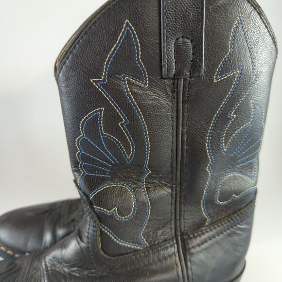 MASTERSON BOOT Co. BOY'S Sz 2, BLACK LEATHER COWBOY WESTERN BOOTS, BLUE STITCH - Picture 7 of 13